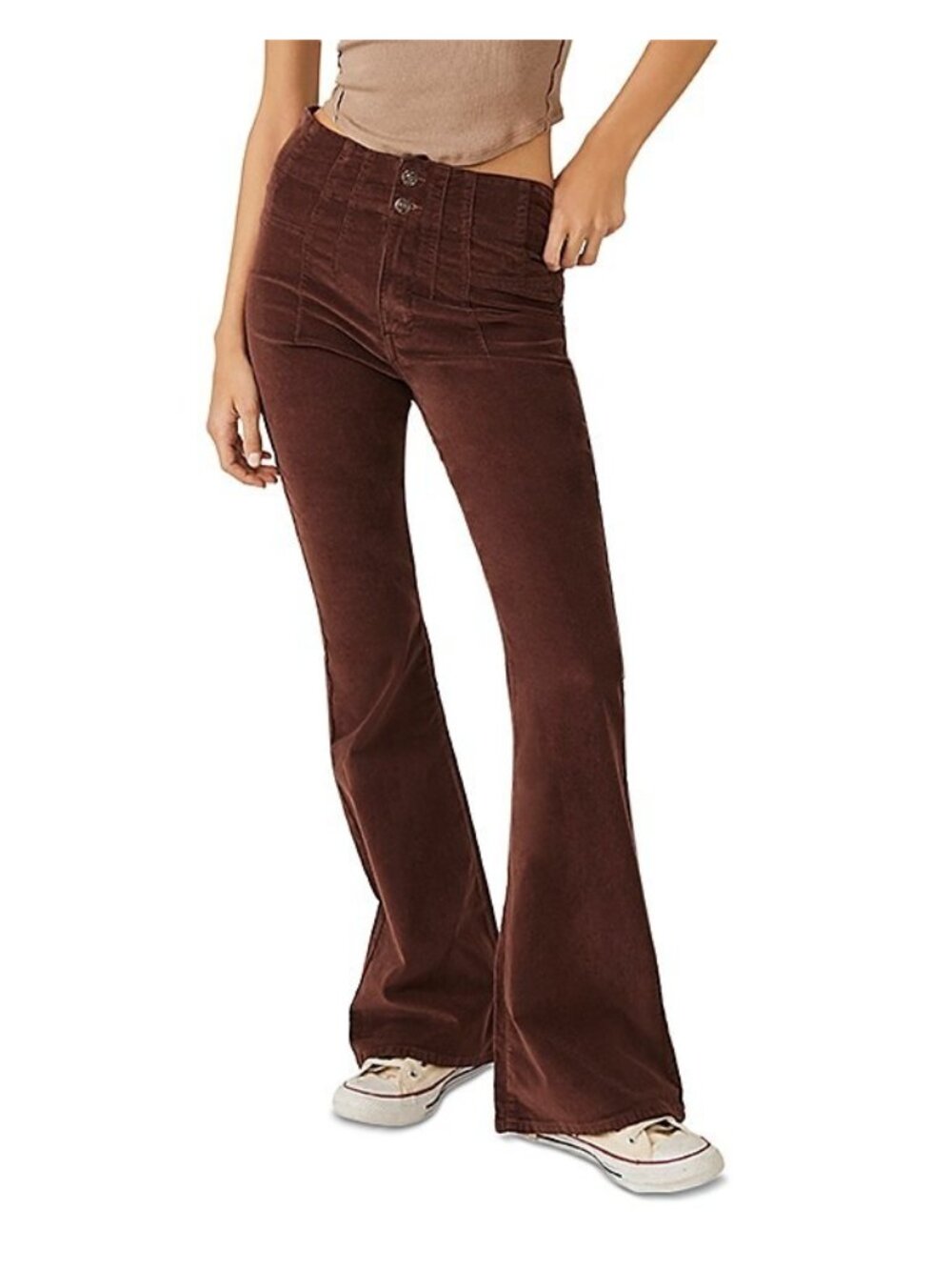 Free People Brown High-Waist Flared Corduroy Jeans